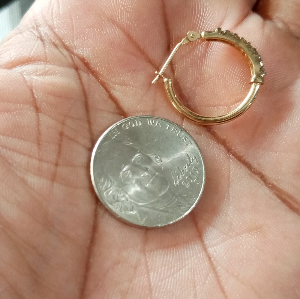 Real 10kt Gold Diamonds Hoop Earrings#SOLD - Picture 5 of 8